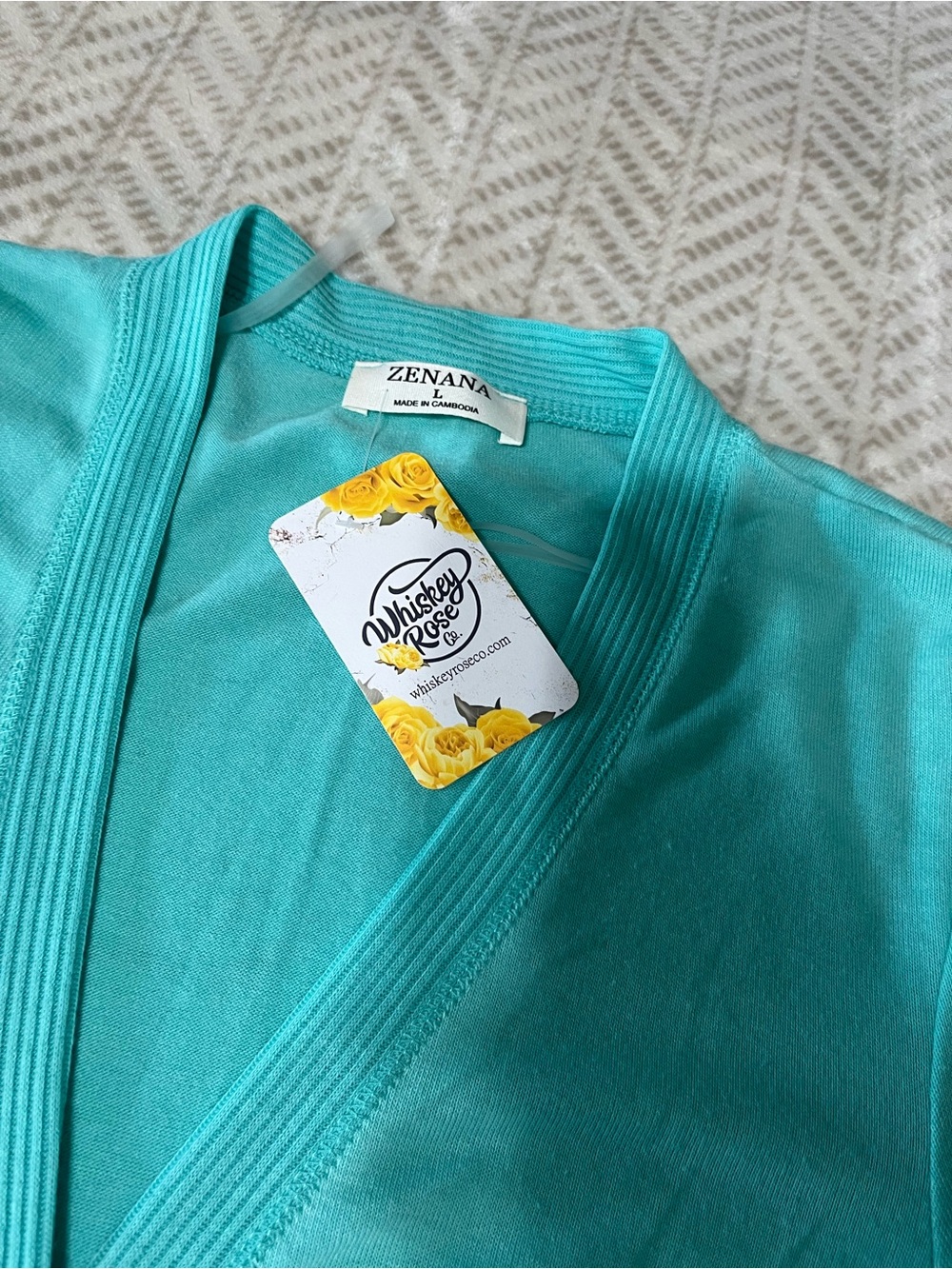 Zenana Large Bright Aqua Button-Front V-Neck Cardigan - Picture 2 of 4